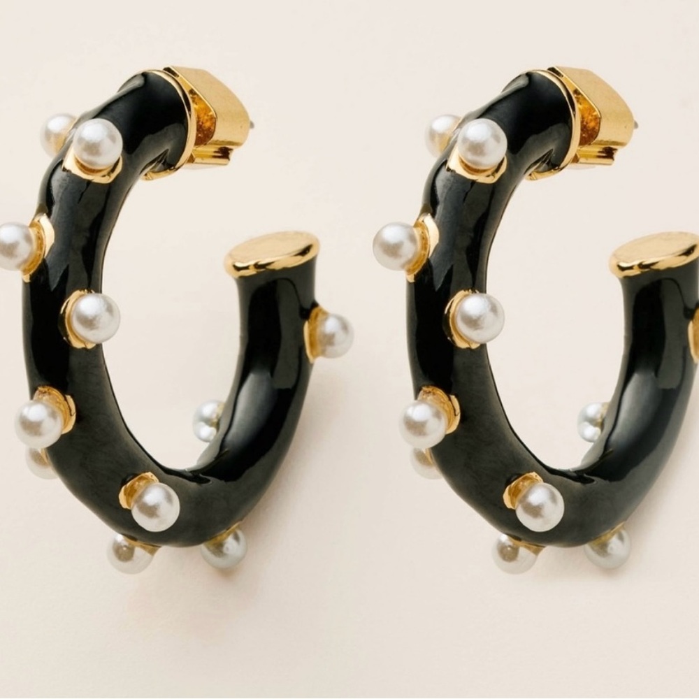 Kate Spade X Target Black and White Pearl Enamel Hoop Earrings